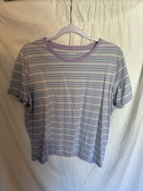 Lands' End Pastel Stripe Crew Neck Tee in Lavender and blue